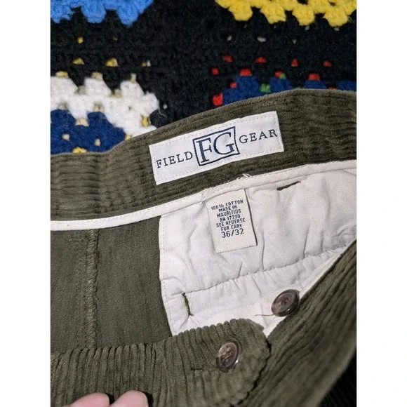 Vtg 90's Field Gear Men's Wide Wale Corduroy Green Pants Cuffed 36x32 (35x30) - Picture 4 of 6